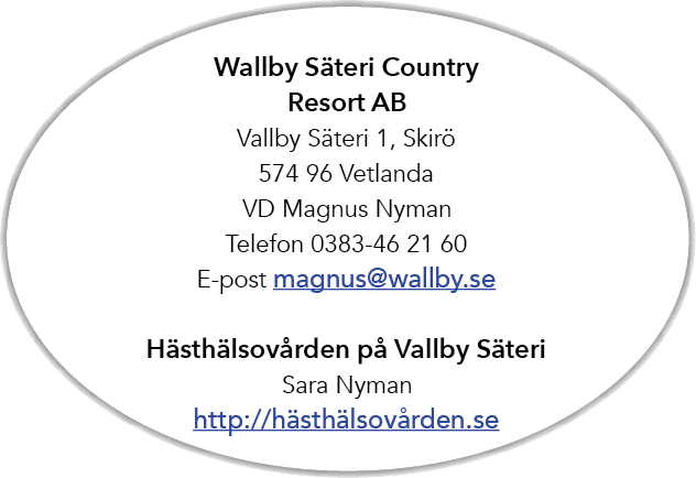 Wallby S teri Country Resort AB Vallby S teri 1, Skir 574 96 Vetlanda VD Magnus Nyman Telefon 0383 46 21 60 E post m...