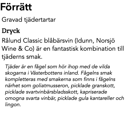 F rr tt Gravad tj dertartar Dryck R lund Classic bl b rsvin (Idunn, Norsj Wine & Co)  r en fantastisk kombination ti...