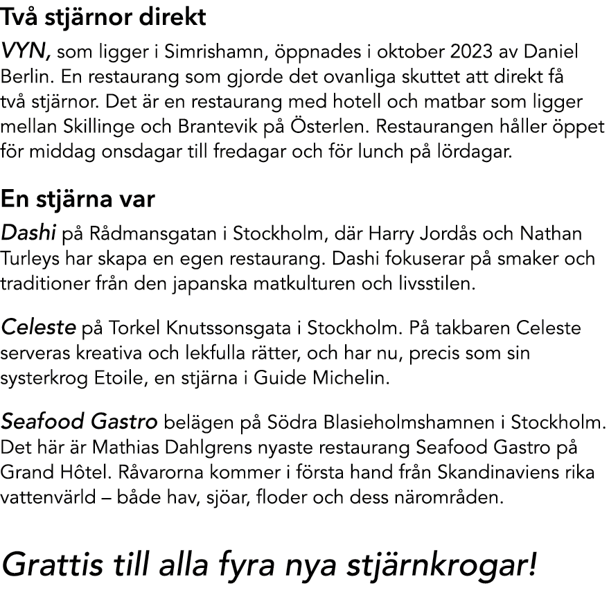 Tv stj rnor direkt VYN, som ligger i Simrishamn,  ppnades i oktober 2023 av Daniel Berlin. En restaurang som gjorde ...